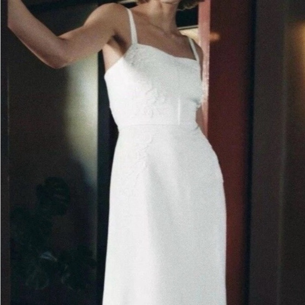 Zara White Embroidered Midi Dress